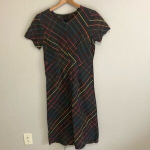 Handmade Mennonite Dress, Gray with rainbow colors, size small to medium